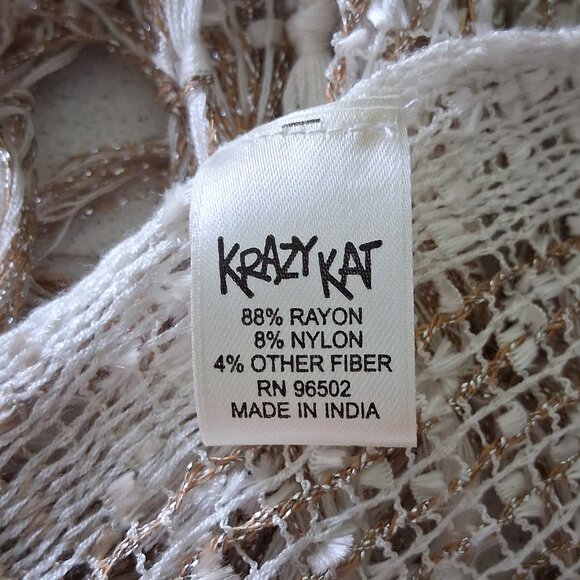 NWT Krazy Kat Oblong Cream & Gold Shimmer Tassel Scarf - Picture 7 of 8